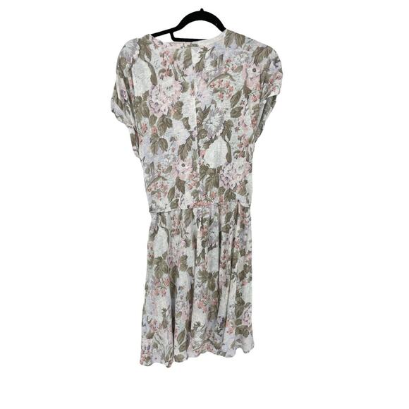 Rebecca Taylor Dress Womens Sz Large Penelope Olive Pink Linen Floral Tie Front - Picture 2 of 5